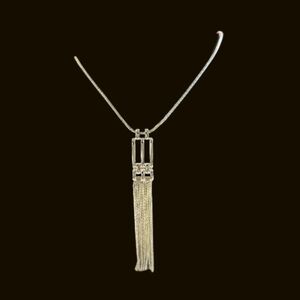 Napier Necklace silver tone long chain modern movement pendant, 18" drop, NWT